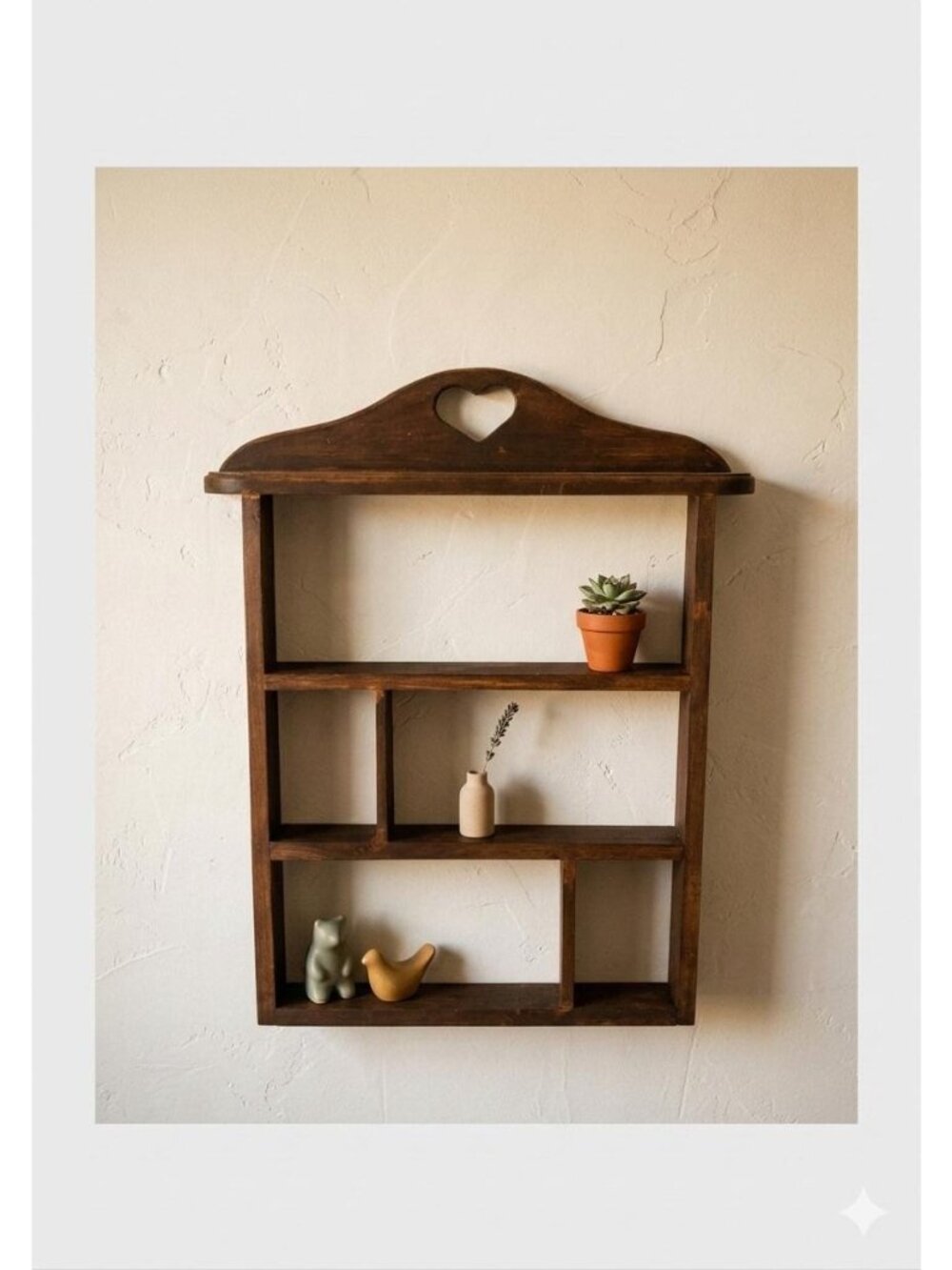 Trinket Shelf with Heart Cutout Dark Walnut Wood Wall Shelf for Altar Crystals - Picture 5 of 7